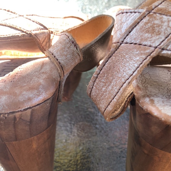 BED STU Tan Brown Cream Washed Clog Heeled Strapped Open Toe Sandals - Picture 6 of 13